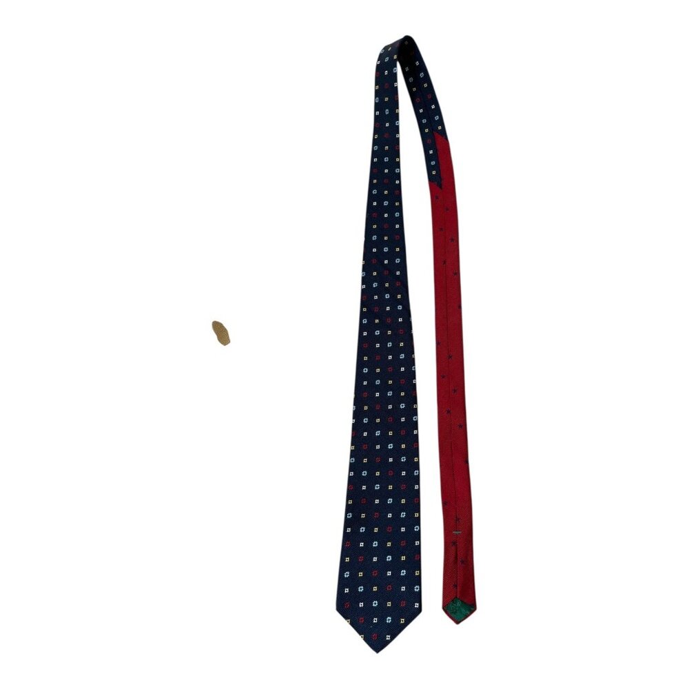 Tommy Hilfiger 100% Silk Tie Navy with Red Yellow Blue Geometric Pattern Made in